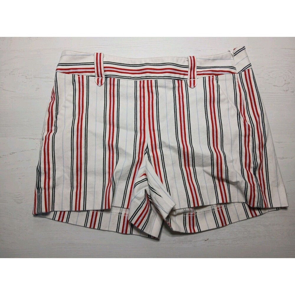 Ann Taylor LOFT Cotton White Red Striped Chino Shorts Sz 2 Original
